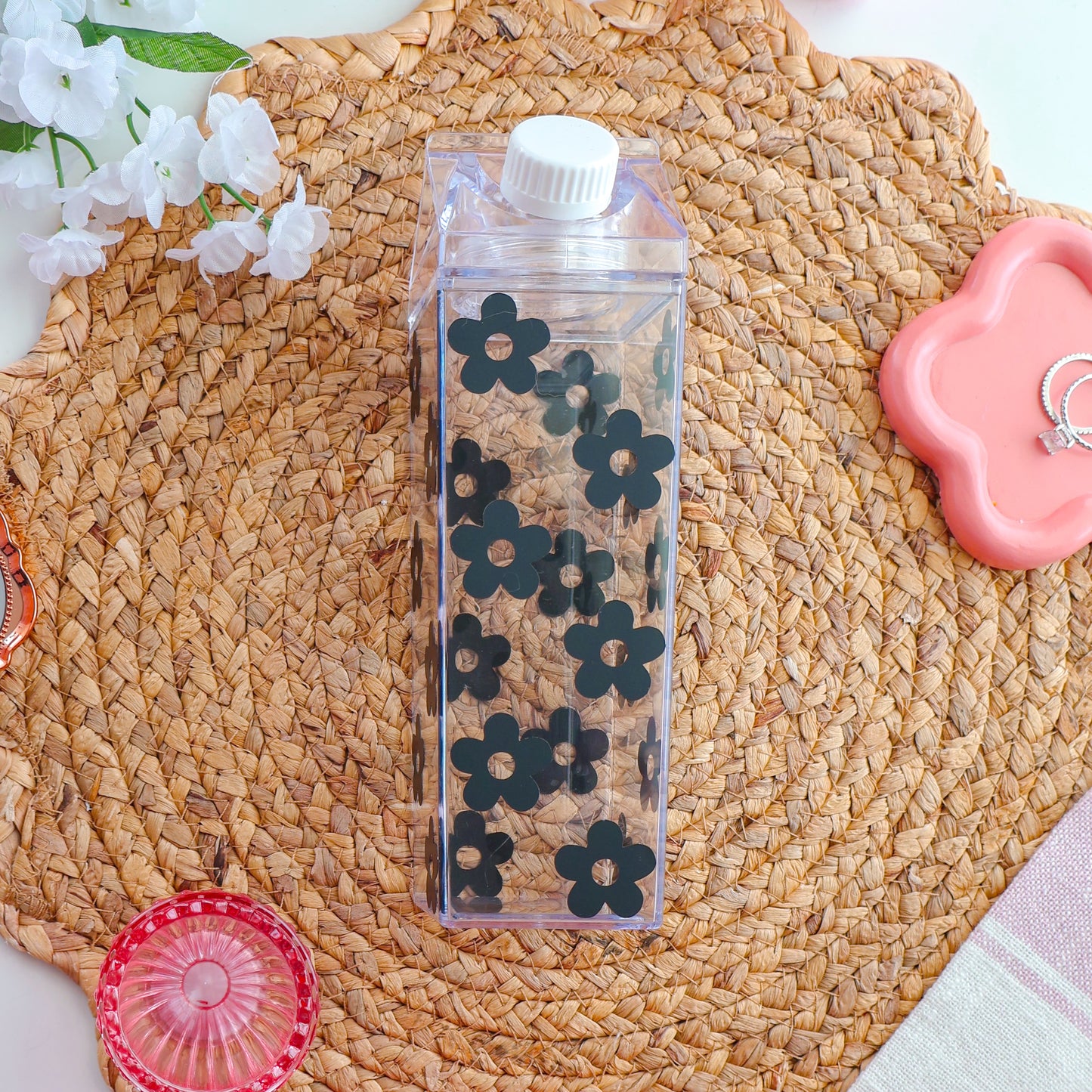 Black Flowers Milk Carton