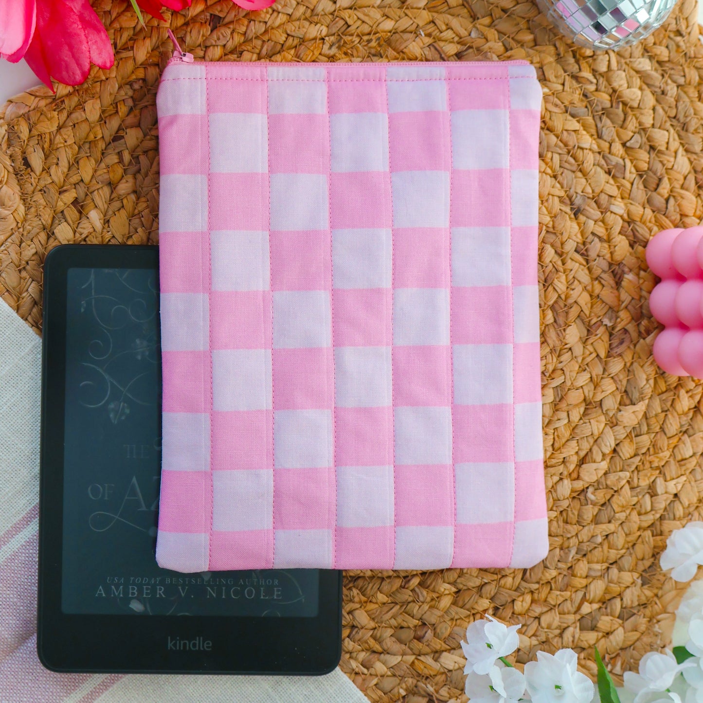 Pink Checkered Kindle Sleeve