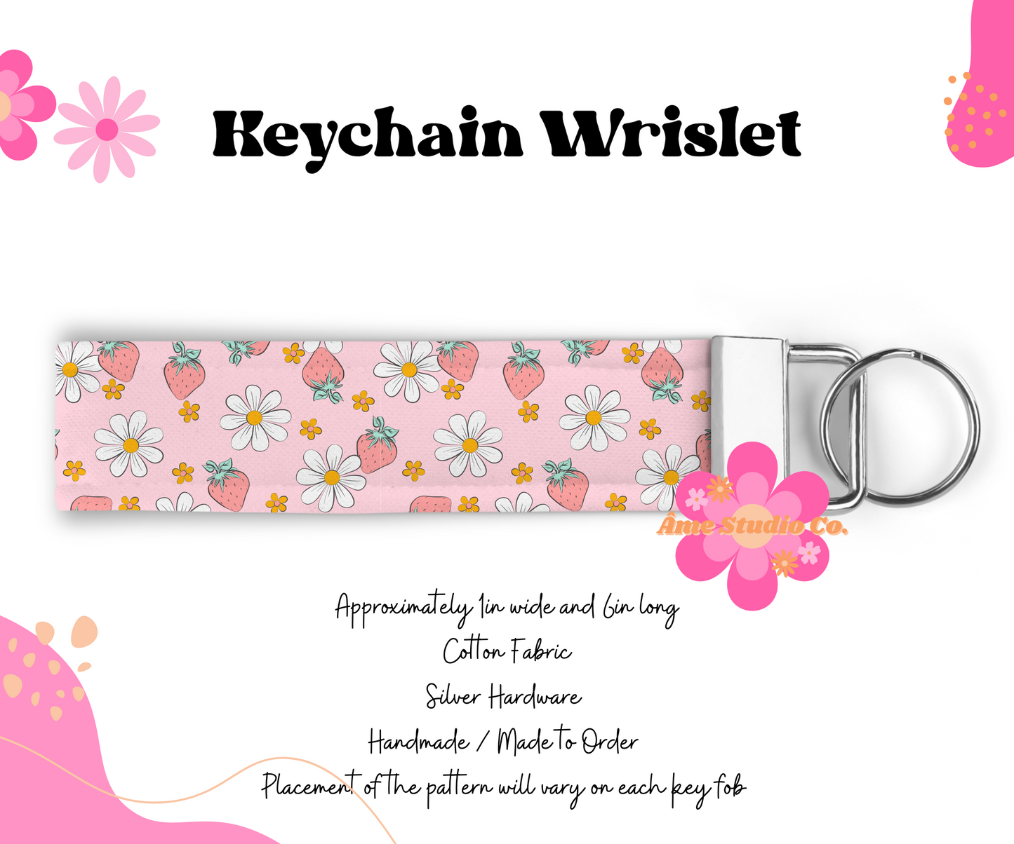 Strawberries & Daisies Wristlet