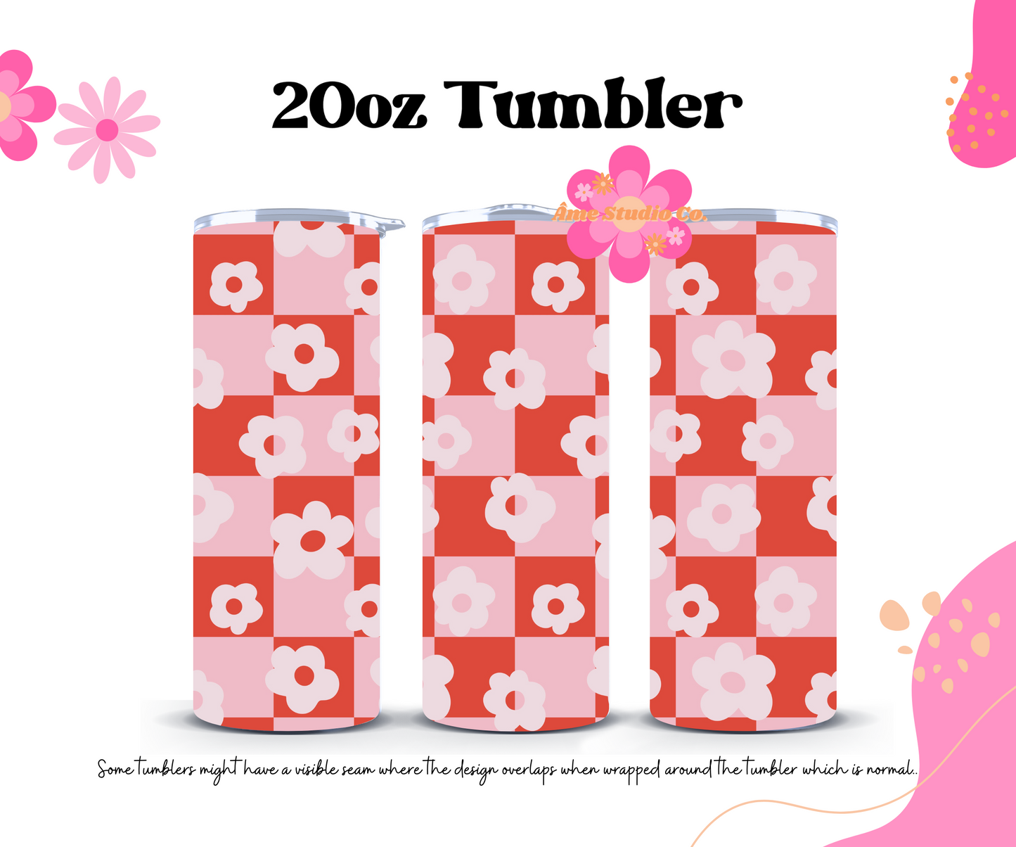 Checkered Flowers Tumbler