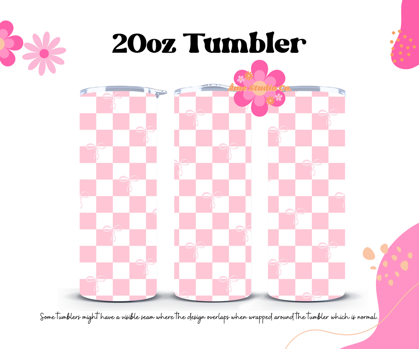 Checkered Pink Bows Tumbler