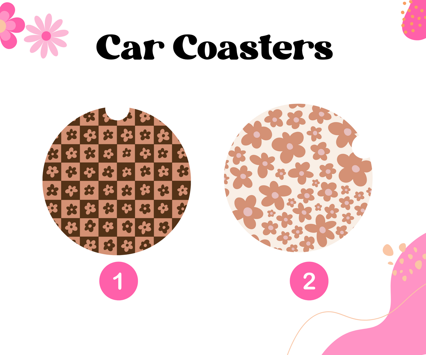Brown Flowers Car Coasters