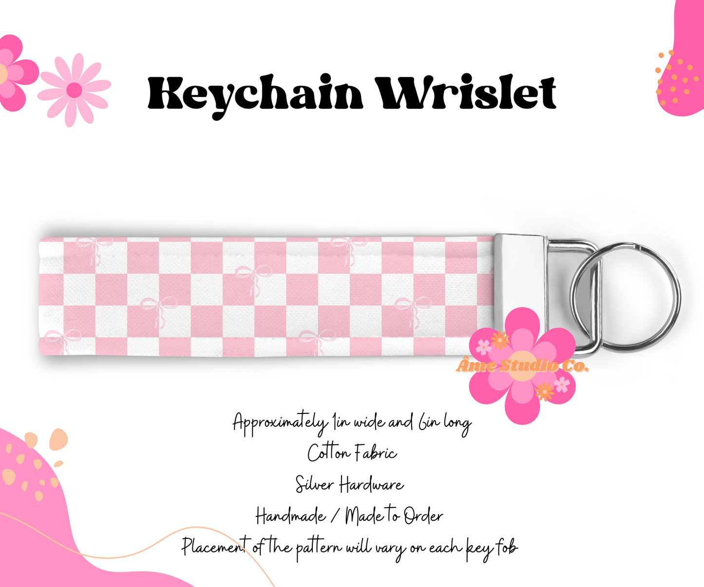 Checkered Pink Bows Wristlet