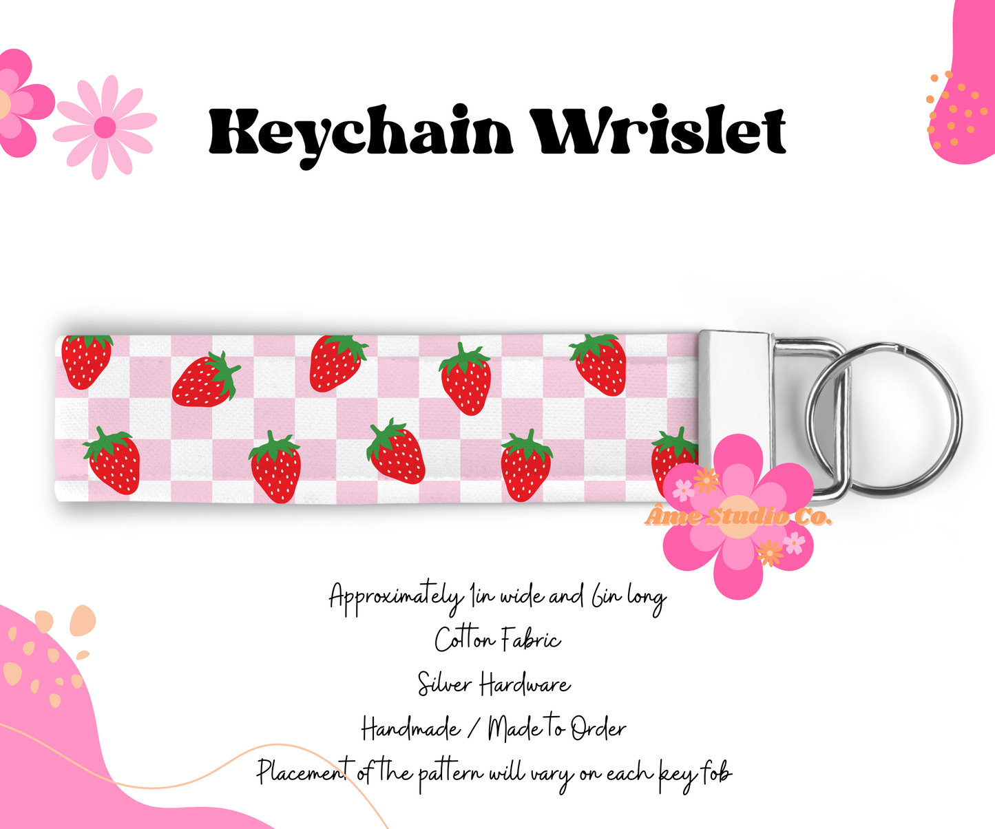 Checkered Strawberries Wristlet