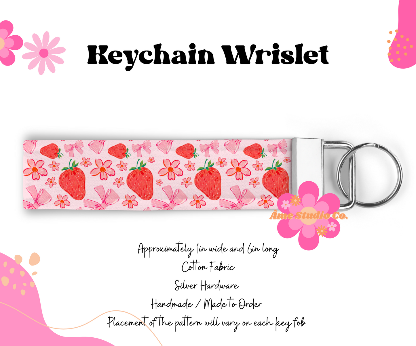 Coquette Strawberry Bows Wristlet