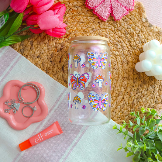 Mushrooms & Butterflies Glass Cup