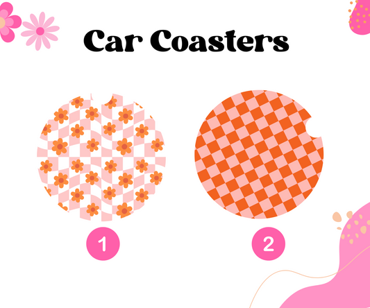 Orange Checkered Flowers Car Coasters
