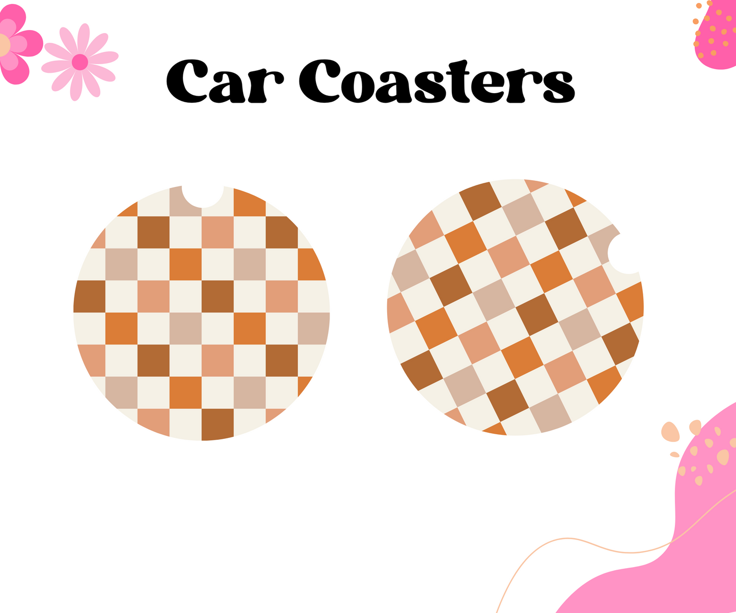 Checkered Neutrals Car Coasters