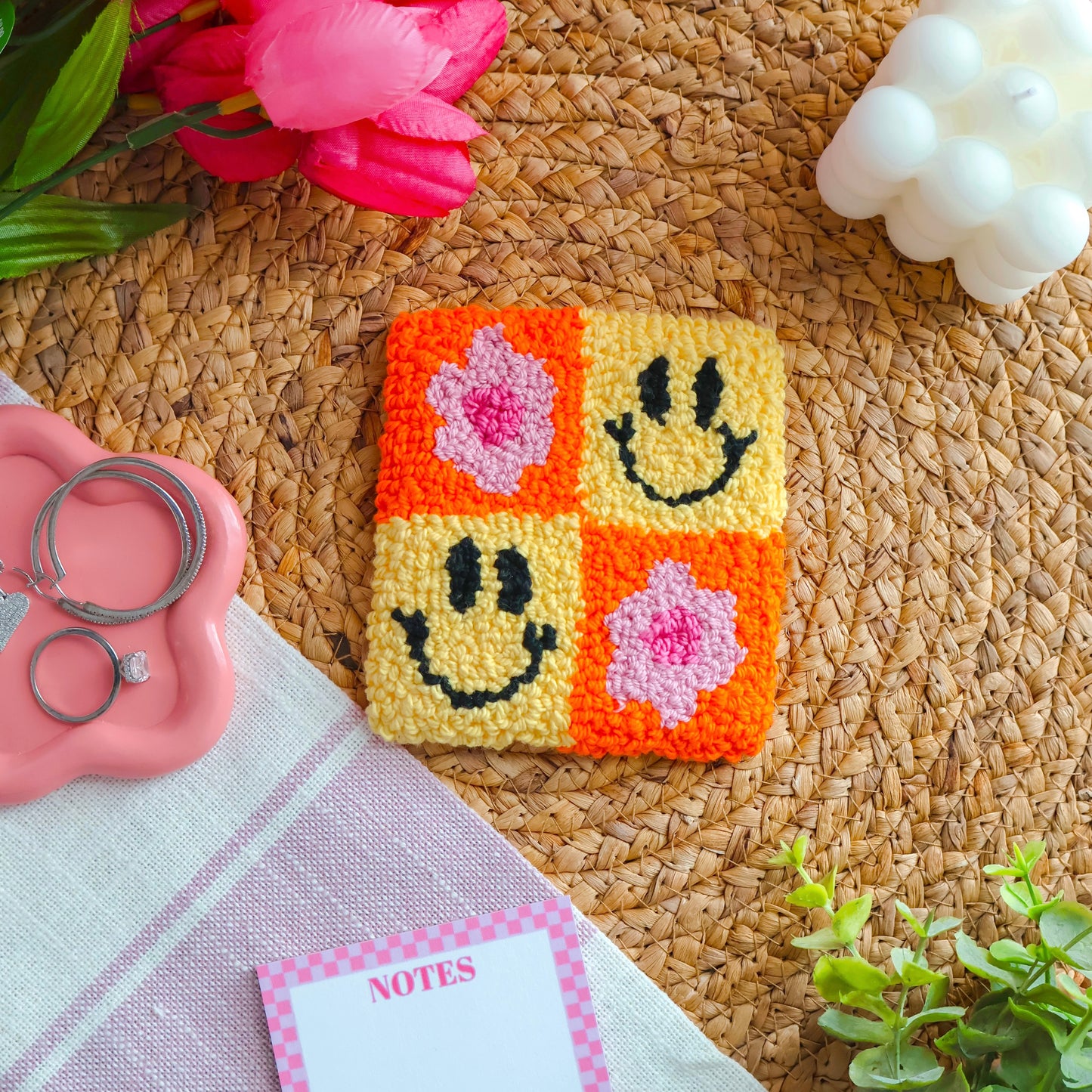 Orange Smily Face Mug Rug