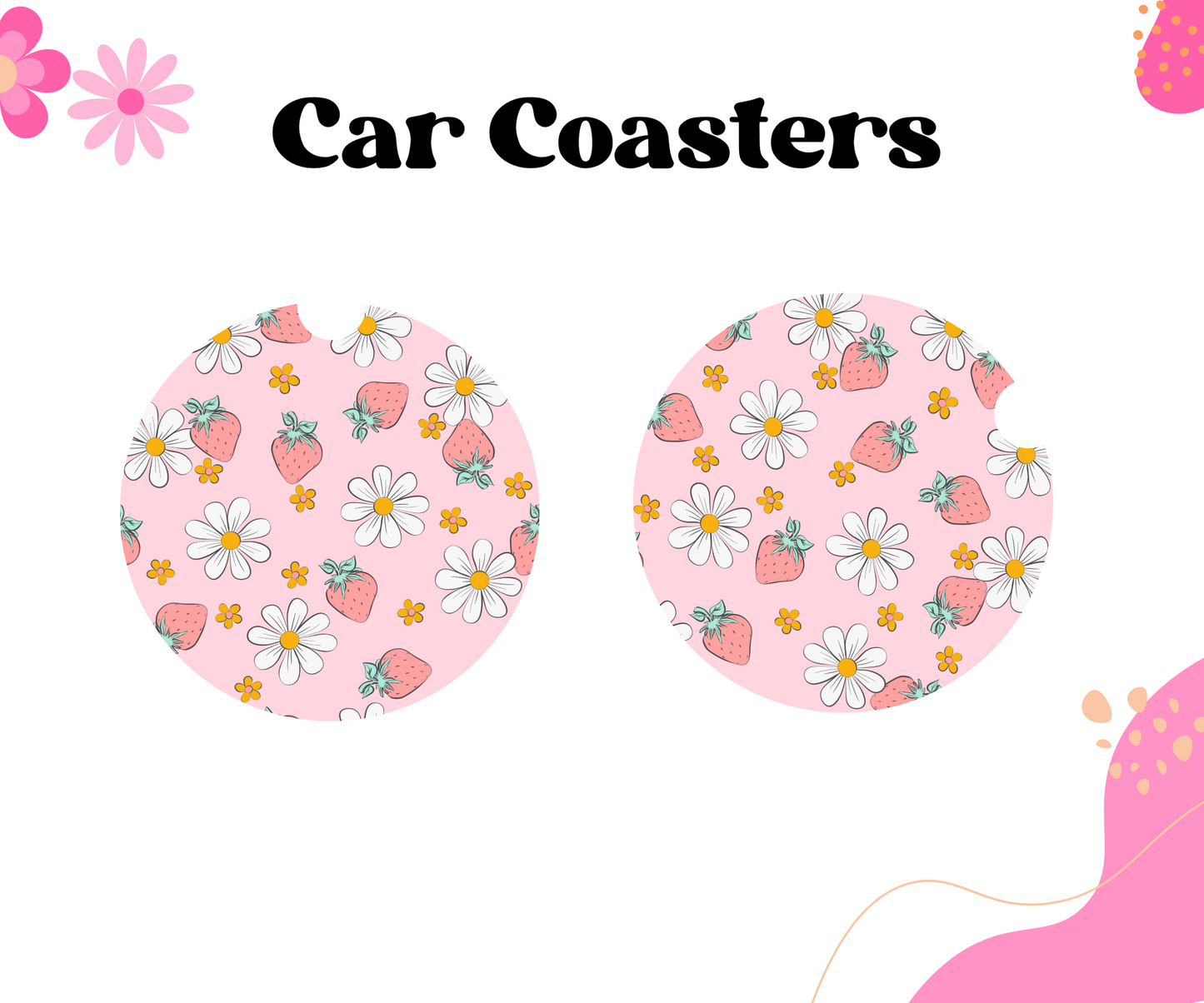 Strawberry & Daisies Car Coasters