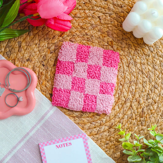 Square Pink Checkered Mug Rug