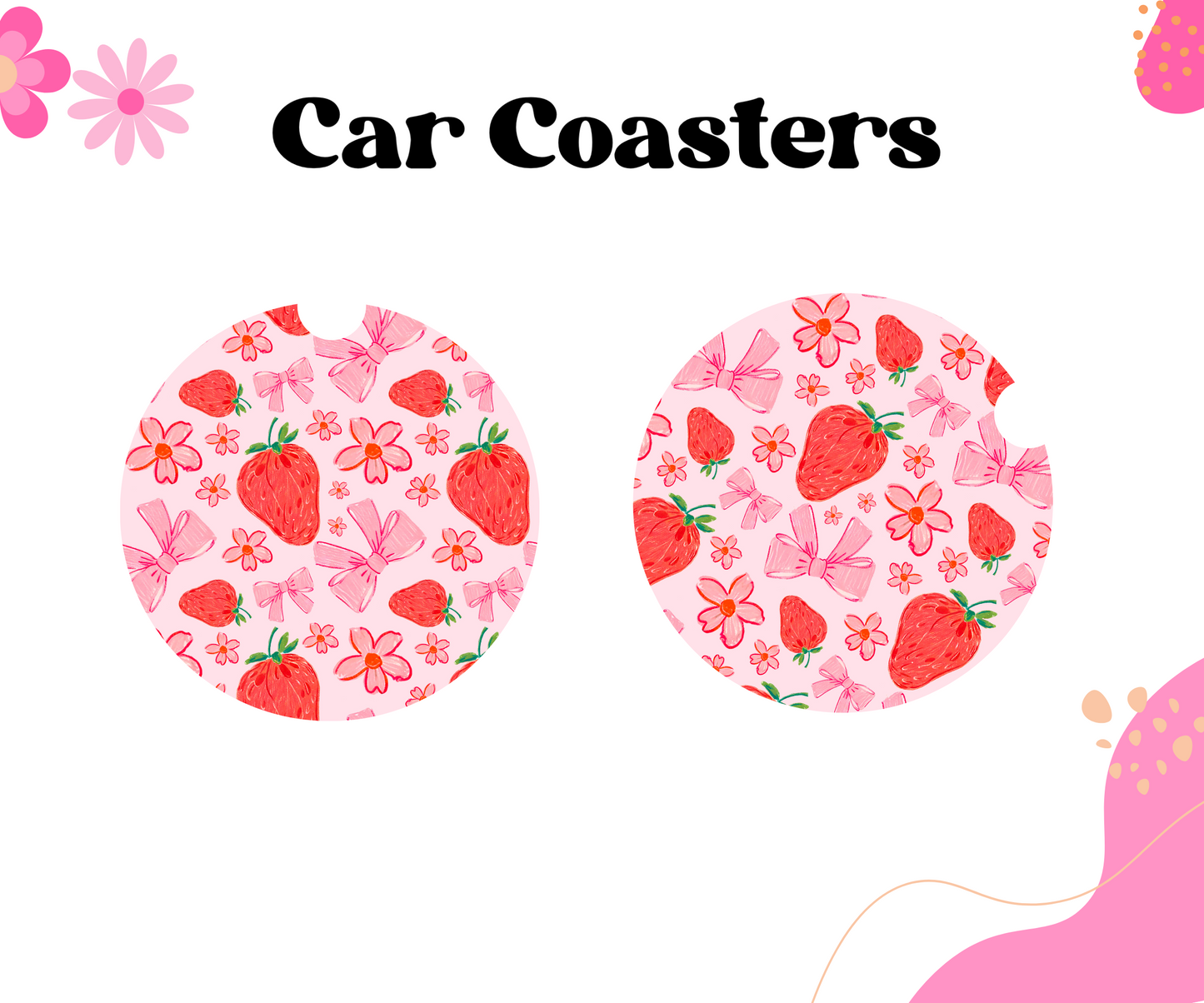 Strawberries & Bows Car Coasters